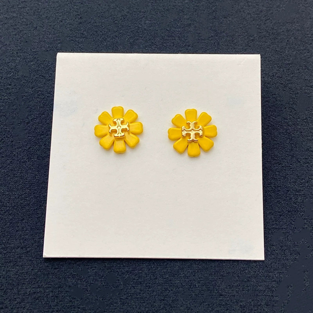 Tory Burch Gold Plated Floral Stud Earrings Pair